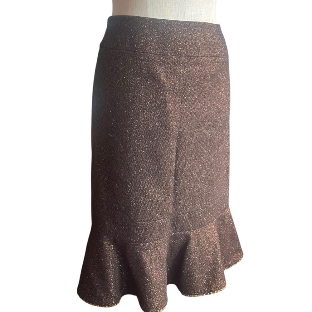 Nipon Boutique Bronze Metallic Tweed Skirt Suit Set Wool Blend Size 4 - Picture 5 of 11